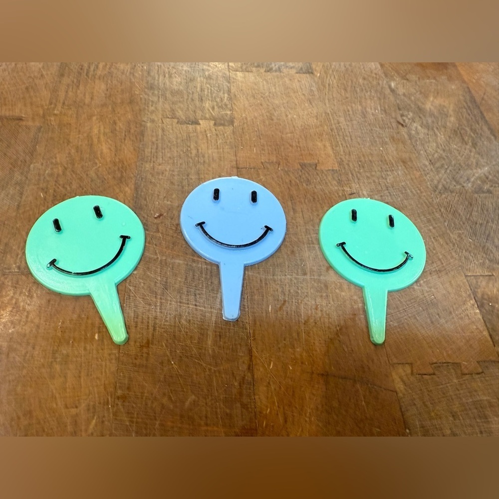 Vintage Smiley Face Cupcake Toppers Blue and Green Happy Smiling Face set of 3
